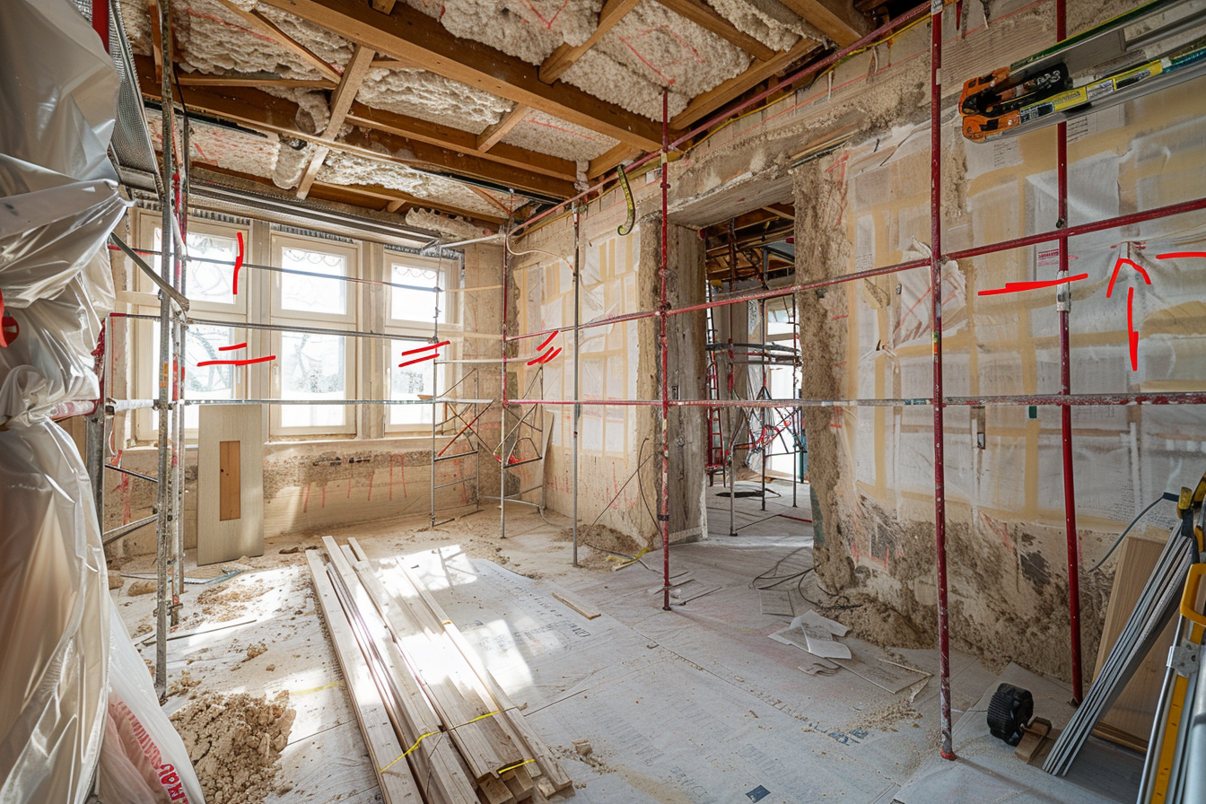 Rénovation globale d'une maison avec échafaudage